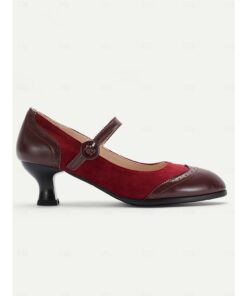 Vintage-Inspired Burgundy & Brown Leather Mary Jane Heels for Women, Perfect for Work and Special Occasions 2025