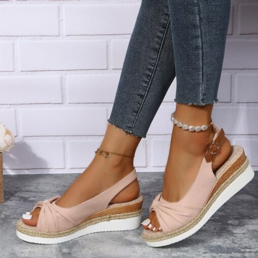 Women's Beige Slingback Espadrille Sandals with Bow Detail – Casual Summer Open-Toe Wedge Sandals 2025 - Image 4