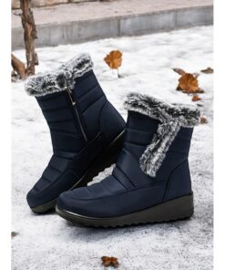 Women's Navy Winter Snow Boots with Faux Fur Lining – Waterproof, Anti-Slip Warm Ankle Boots 2025