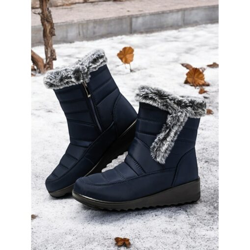 Women's Navy Winter Snow Boots with Faux Fur Lining – Waterproof, Anti-Slip Warm Ankle Boots 2025