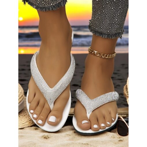 Women's Rhinestone Embellished Flip Flop Sandals – Stylish and Comfortable Casual Sandals for Summer, Beach, and Vacation 2025 - Image 2