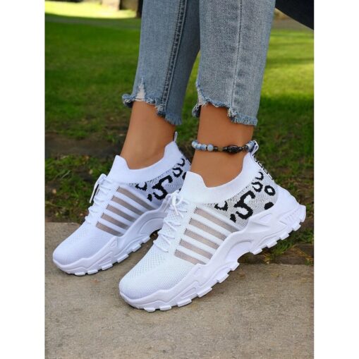 Women's Slip-Ons Flyknit Shoes Daily Leopard Flat Heel Round Toe Sporty Casual Comfort Running Walking Tissage Volant Loafer Black White Yellow 2025 - Image 2