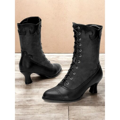 Women's Victorian Vintage Green Lace-Up Boots with Scalloped Trim and Brogue Detailing - Elegant High Heel Shoes for Cosplay, Steampunk, and Retro Out - Image 3