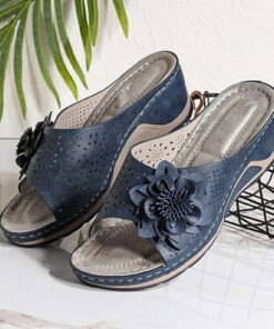 Women's Open-Toe Slip-On Wedge Sandals with Floral Decoration – Breathable, Comfortable, and Stylish for Casual Summer Wear 2025