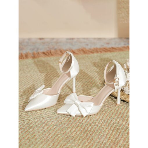 Champagne Bow Ankle Strap Pumps – Women's Classy Pointed Toe Stiletto Heels for Wedding & Special Occasions 2025 - Image 2