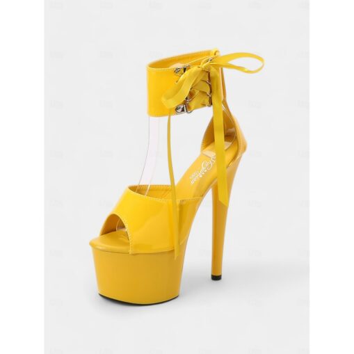 Black Patent Leather Platform Sandals with Lace-Up Ankle Straps – Sexy Women's High Heel Shoes for Club and Dance 2025 - Image 6