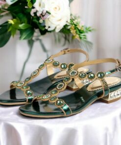 Women's Wedding Shoes Sandals Party Rhinestone Flat Heel Round Toe Elegant Vintage Microbial Leather Ankle Strap Black Silver Purple 2025