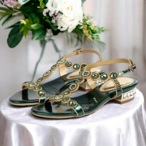 Women's Wedding Shoes Sandals Party Rhinestone Flat Heel Round Toe Elegant Vintage Microbial Leather Ankle Strap Black Silver Purple 2025