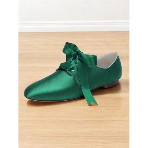 Women's Satin Lace-Up Oxford Shoes with Ribbon Bow, Vintage Victorian Style Flat Shoes for Weddings and Formal Events 2025 - Image 3