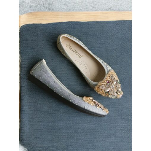 Women's Foldable Embroidered Ballet Flats with Beaded Butterfly Design - Comfortable and Stylish Wedding Shoes 2025 - Image 2