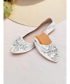 Women's Silver Foldable Flats with Rhinestone Embellishments - Comfortable, Lightweight Shoes for Travel, Parties, and Special Occasions 2025