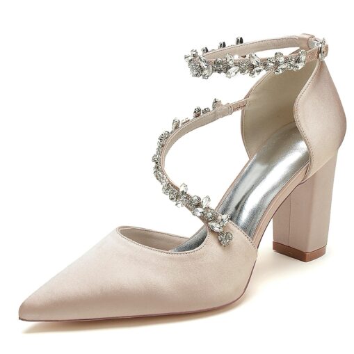 Women's Wedding Shoes Pumps Elegant Luxurious Wedding Party Bridal Bridesmaid Shoes White Wine Black Multicolor Dress Shoes Rhinestone Chunky Heel Poi - Image 4
