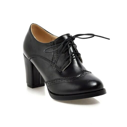 Women's Vintage Oxford Heels – Lace-Up Brogue Chunky Heel Dress Shoes for Work, Office, and Casual Wear 2025