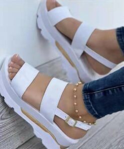 Women's White Platform Sandals with Adjustable Straps - Chunky Sole Open-Toe Summer Shoes 2025