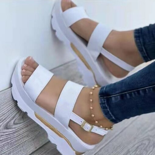 Women's White Platform Sandals with Adjustable Straps - Chunky Sole Open-Toe Summer Shoes 2025